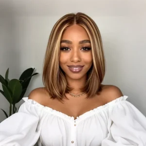 Brown to Platinum Blonde 13×4 Straight Bob DD Wig 10"