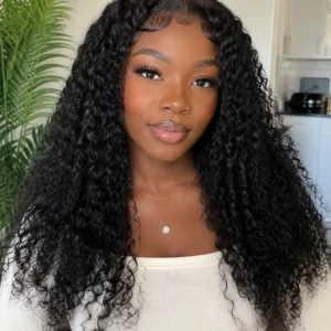 13×4 Lace Front Jerry Curl Wig #1B Natural Black