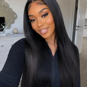 13×4 Yaki Straight Lace Front Wig Natural Black 18–22"