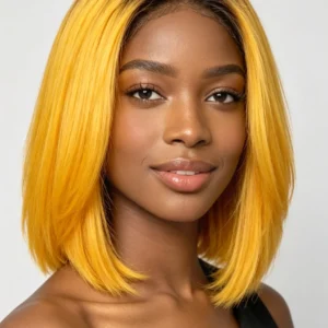 Orange Yellow Blonde SDD Bone Straight Bob 13×4 Lace Front 12–14"