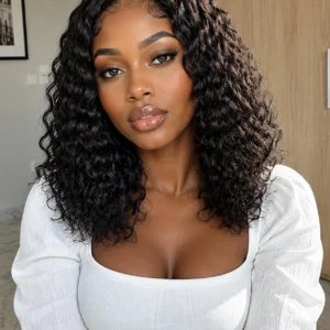 4×4 Water Wave Glueless Wig Natural Black 12"