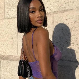 SDD Vietnamese Hair 4×4 Lace Closure Straight Bob Wig Natural Black 8"