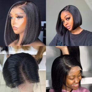 5×5 DD C-Part Straight Bob Glueless Wig – Natural Black – 8–10"