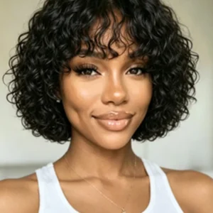 PRICIA Water Wave Fringe Bob Wig – Human Hair