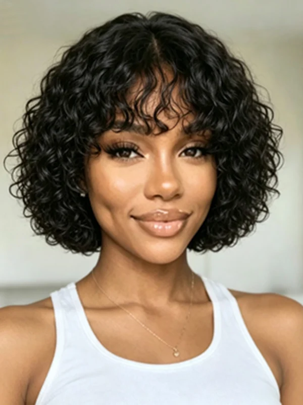 PRICIA Water Wave Fringe Bob Wig – Human Hair