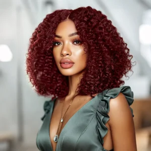 13×4 Lace Front Jerry Curl Bob Wig 99J Burgundy 14"/16"