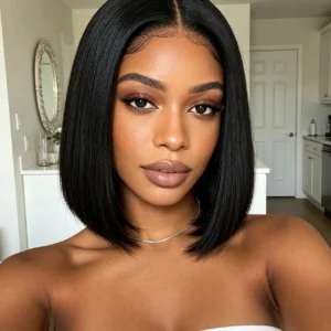 Chic Straight Bob 13×4 Lace Front Wig 8" Natural Black