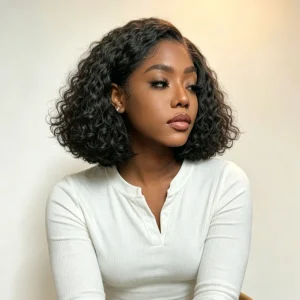 Water Wave Bob 4×4 Glueless Wig Black 10–16"