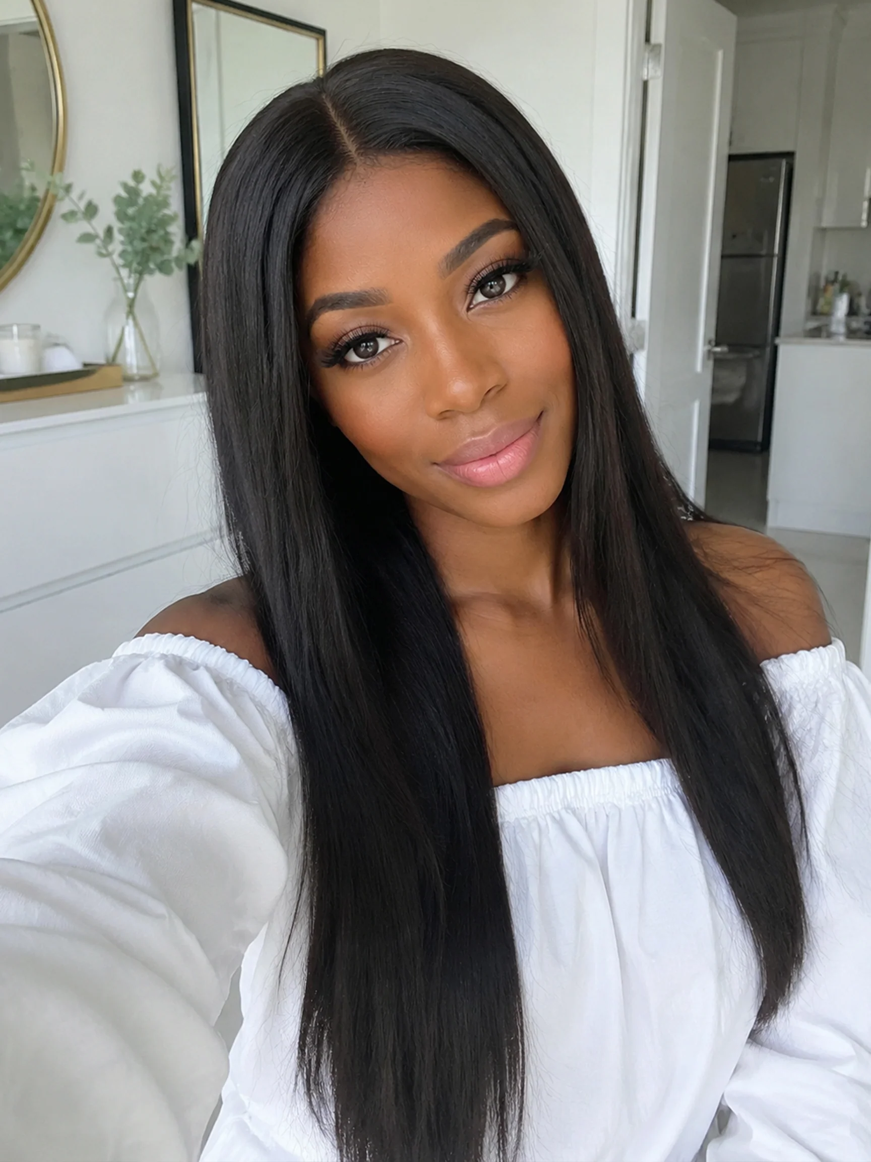 4×4 Straight Glueless Wig Natural Black 18–30" Long Wig