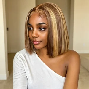 6×2 SDD Straight Bob Glueless Wig Piano Brown Blonde 10–12"