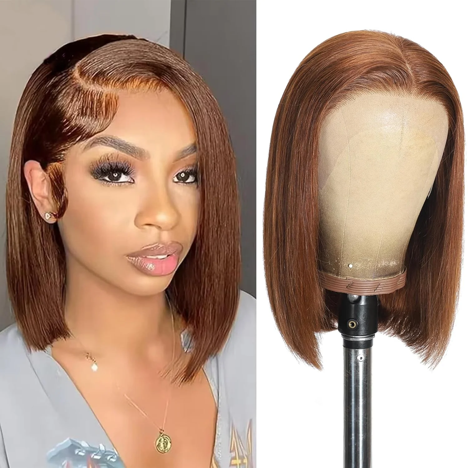 PRICIA 13×4 Double Drawn Brown Straight Bob Wig – Human Hair