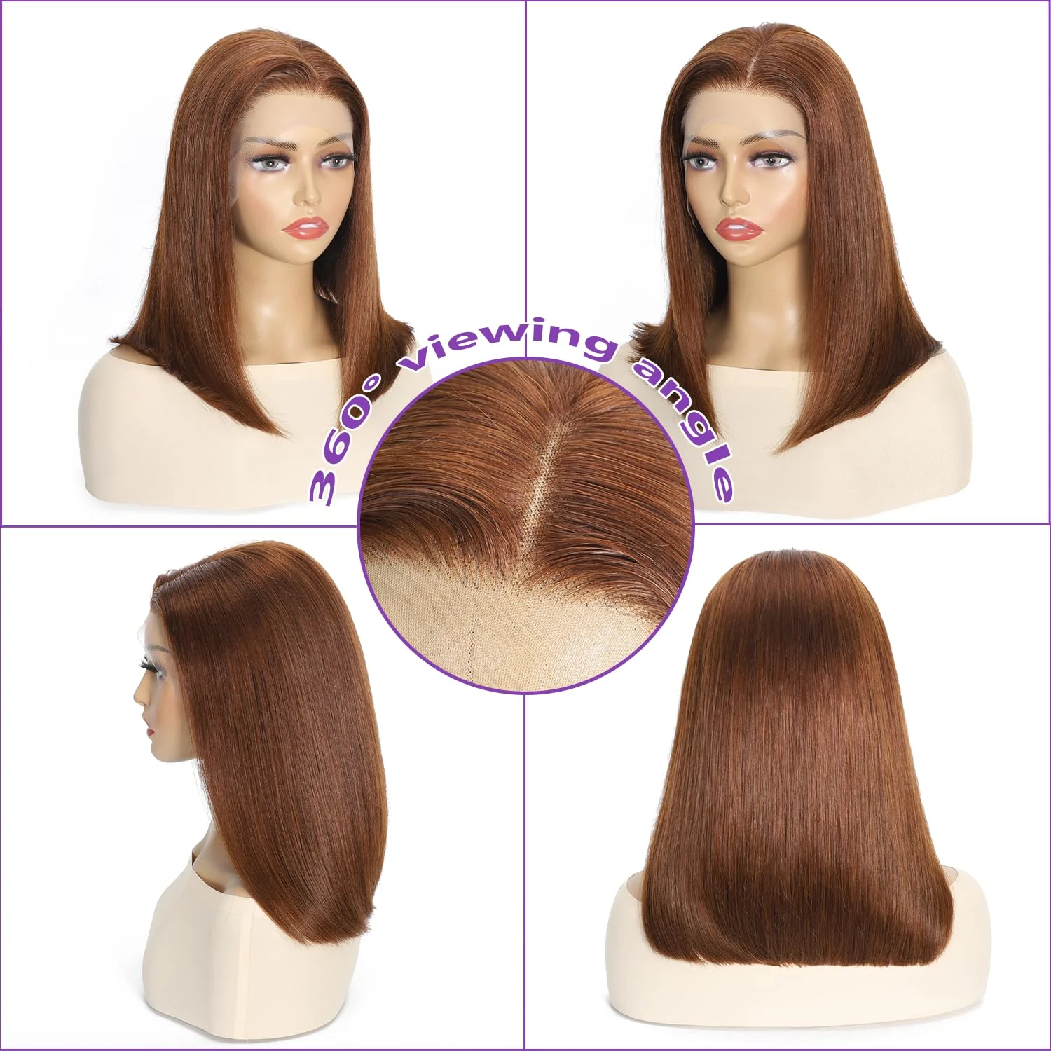 PRICIA 13×4 Double Drawn Brown Straight Bob Wig – Human Hair - Image 2