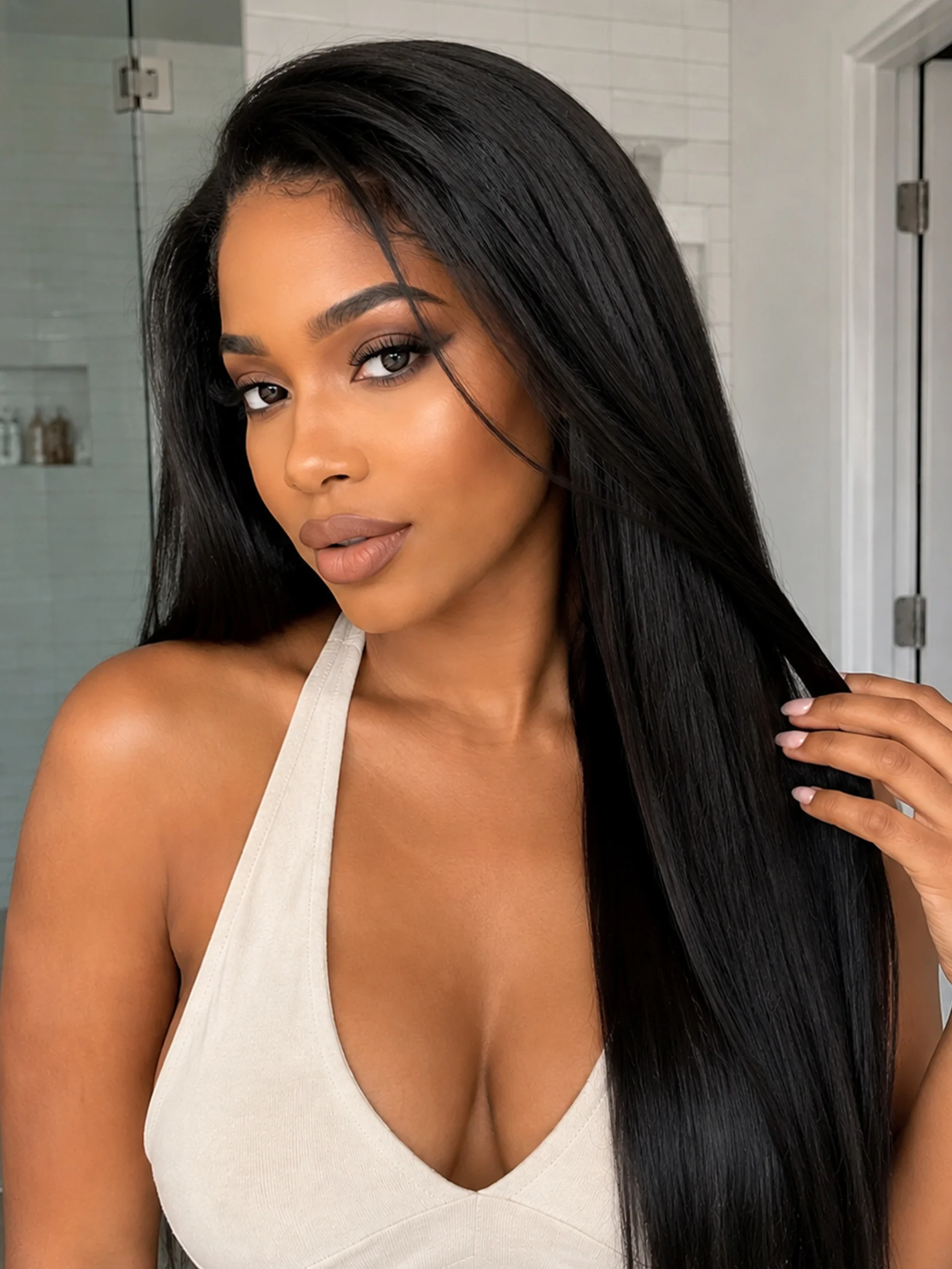 Extra Long 6×2 Glueless Straight Wig Natural Black 32"