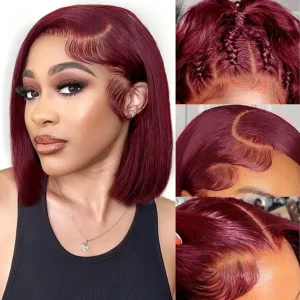 99J Straight Bob 13×4 Lace Front Wig Burgundy 8–16"